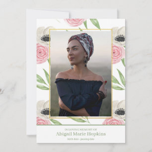 Elegant Pink Floral In Loving Memory Funeral Thank You Card