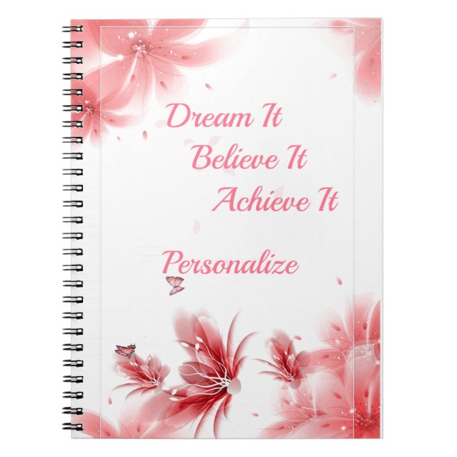 Elegant Pink Floral Inspiration Quote Personalised Notebook (Front)