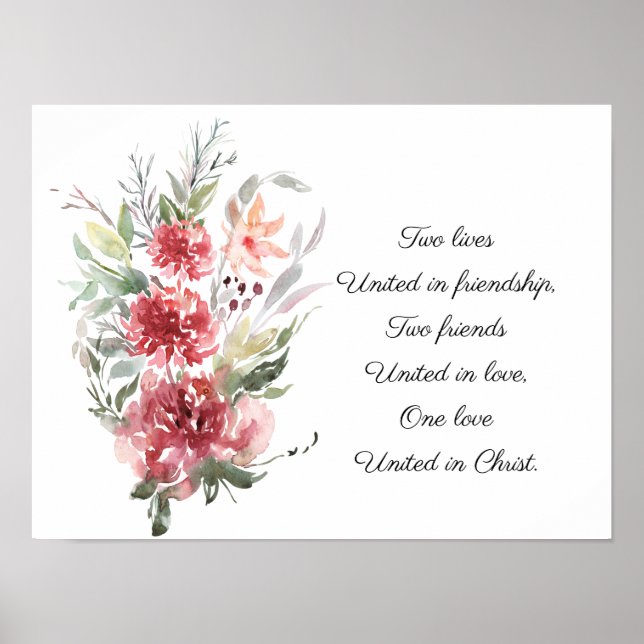 Elegant Pink Floral Inspirational Quote Wedding Poster (Front)