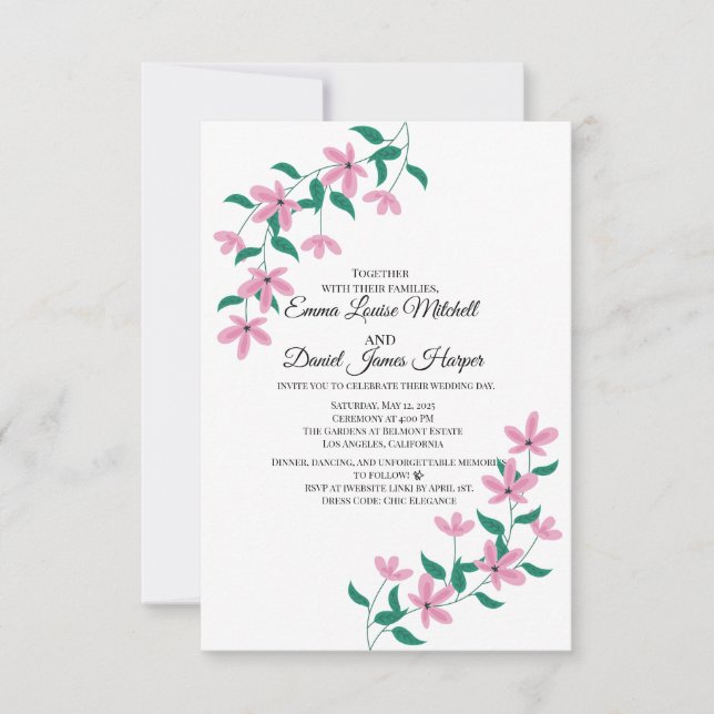 Elegant Pink Floral  Invitation (Front)