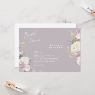 Elegant Pink Floral Lavender Bridal Shower Invitation