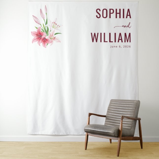 Elegant Pink Floral Lilies Tapestry (In Situ)