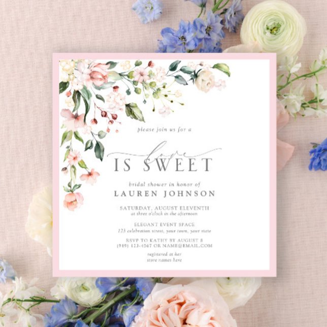 Elegant Pink Floral Love Is Sweet Bridal Shower Invitation (Creator Uploaded)