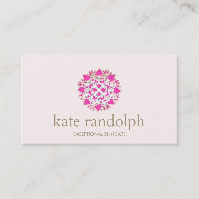 Elegant Pink Floral Mandala Beauty Salon and Spa Business Card (Front)