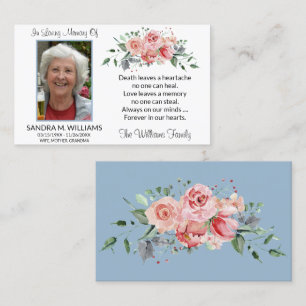 Elegant Pink Floral Memorial Prayer Card