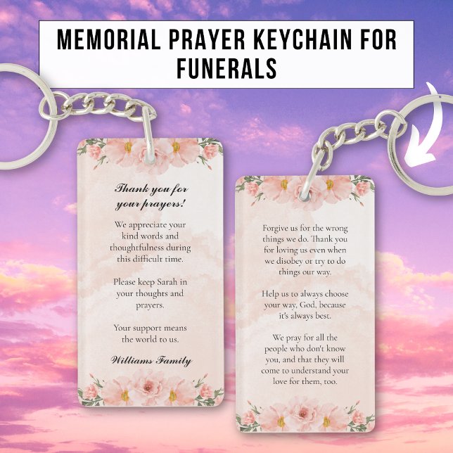 Elegant Pink Floral Memorial Prayer Key Ring (Creator Uploaded)