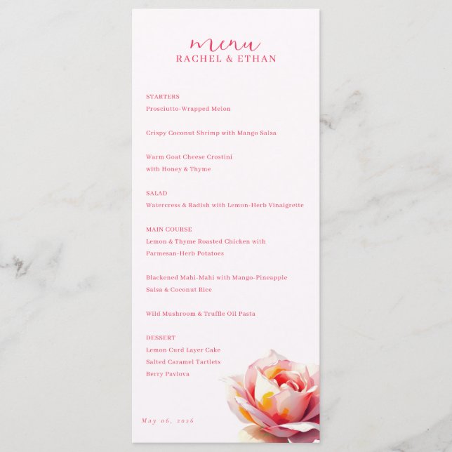 Elegant Pink Floral Menu (Front)