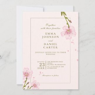 Elegant Pink Floral Minimalist Wedding Design Invitation