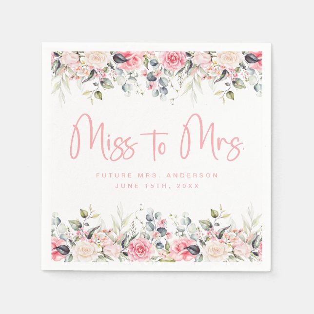 Elegant Pink Floral Miss To Mrs. Bridal Shower Napkin (Front)