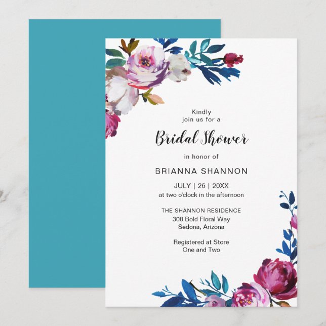 Elegant Pink Floral Modern Bridal Shower Invitation (Front/Back)
