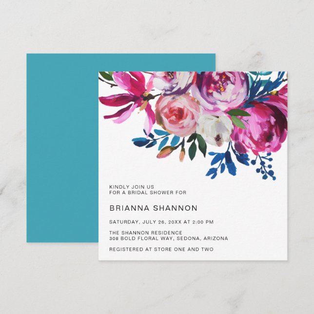 Elegant Pink Floral Modern Bridal Shower Invitation (Front/Back)