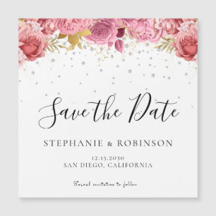 Elegant Pink Floral Modern Script Save The Date