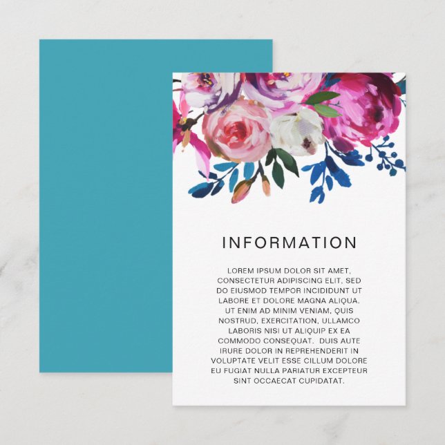 Elegant Pink Floral Modern Wedding Enclosure Card (Front/Back)
