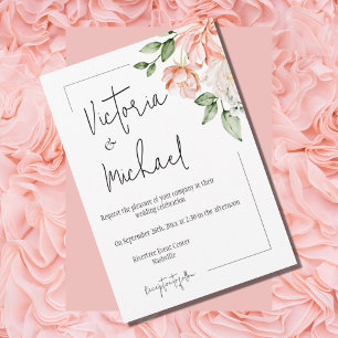 Elegant Pink Floral Modern Wedding Invitation