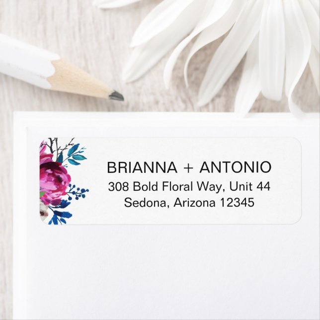 Elegant Pink Floral Modern Wedding Return Address (Insitu)