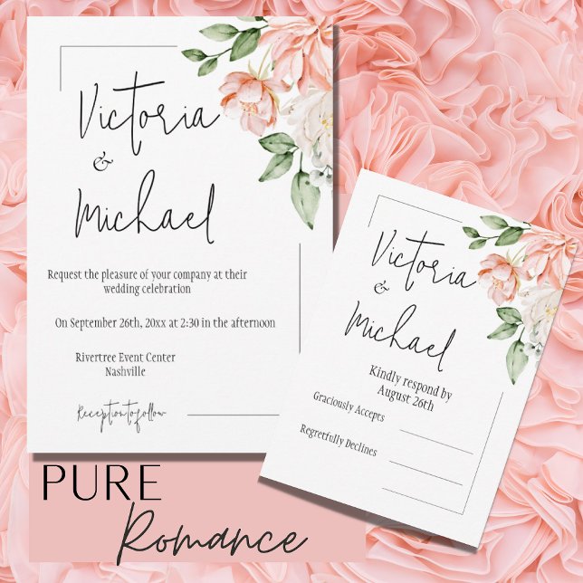 Elegant Pink Floral Modern Wedding RSVP Card (Creator Uploaded)
