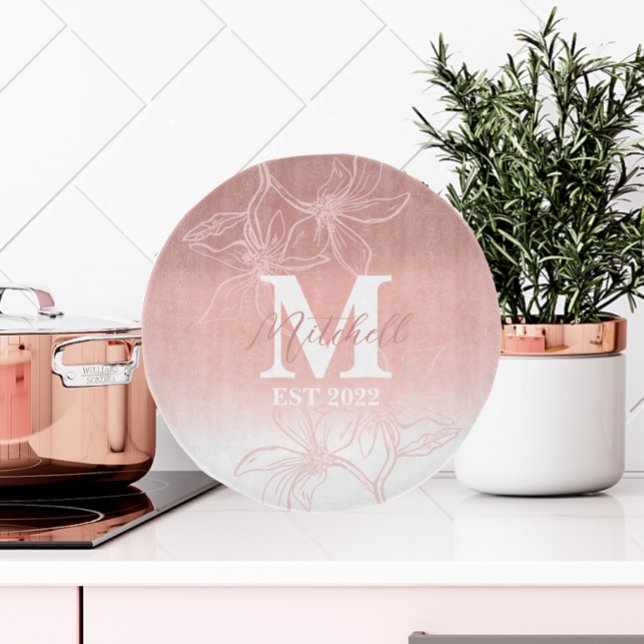 Elegant Pink Floral Monogram Established Cutting Board (Creator Uploaded)