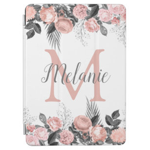 Elegant Pink Floral Monogram iPad Air Cover