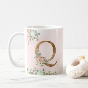 Elegant Pink Floral Monogram Q Coffee Mug