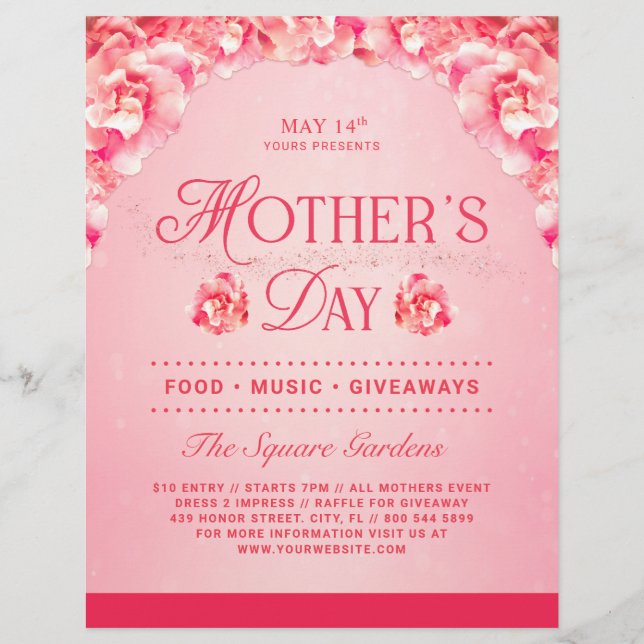 Elegant Pink Floral Mother's Day Celebration Event Flyer (Front)