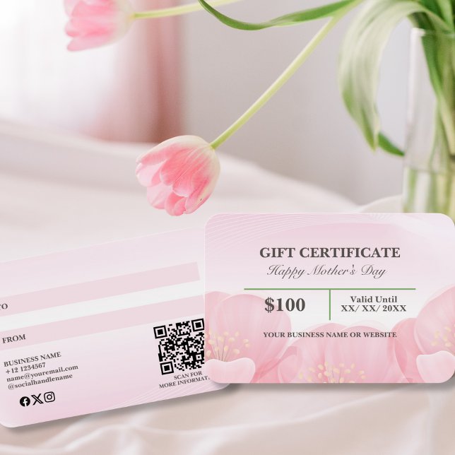 Elegant Pink Floral Mother's Day Gift Certificate (Creator Uploaded)
