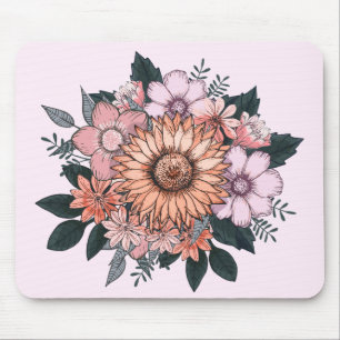 Elegant Pink Floral Mouse Mat