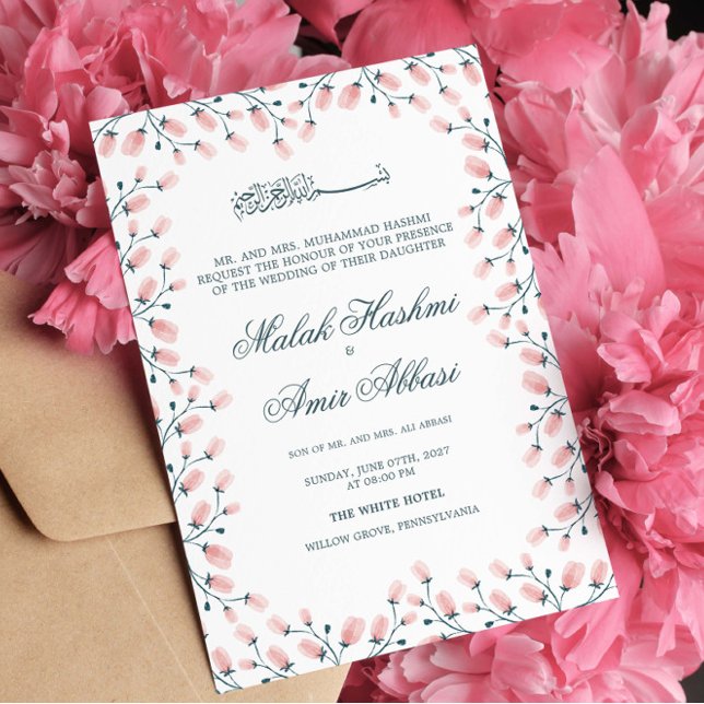 Elegant Pink Floral  Muslim Wedding Invitation (Creator Uploaded)