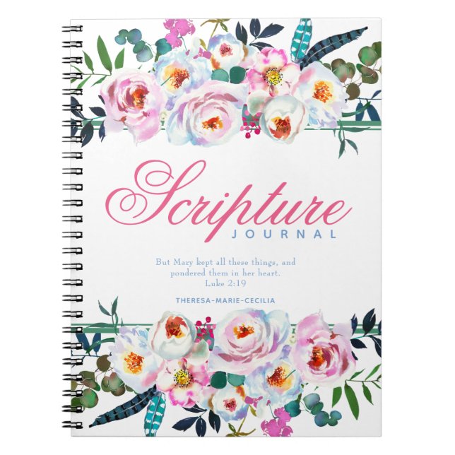 Elegant Pink Floral Named Scripture Journal (Front)