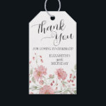 Elegant Pink Floral Ninety 90th Birthday Thank You Gift Tags<br><div class="desc">Pink peonies and berries highlight this 90th Birthday Milestone Favour Gift Tags.  Age can be customised to 91,  92,  93,  etc.</div>