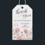 Elegant Pink Floral Ninety 90th Birthday Thank You Gift Tags<br><div class="desc">Pink peonies and berries highlight this 90th Birthday Milestone Favour Gift Tags.  Age can be customised to 91,  92,  93,  etc.</div>