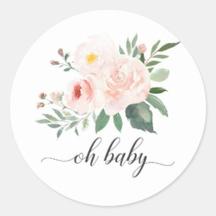 Elegant Pink Floral Oh Baby Shower Sticker