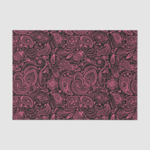 Elegant Pink Floral Paisley Black Background Tissue Paper
