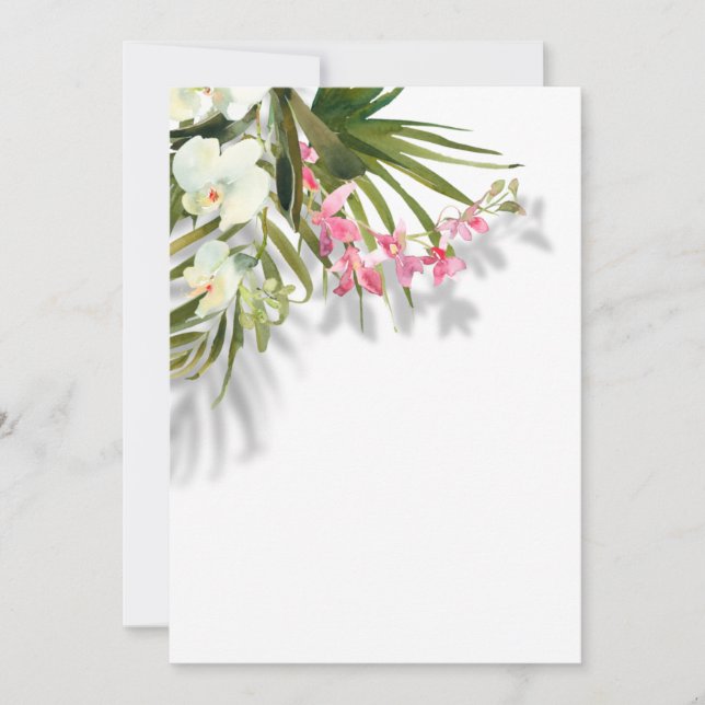 Elegant Pink Floral Palms Shadows Beach Wedding Invitation (Front)