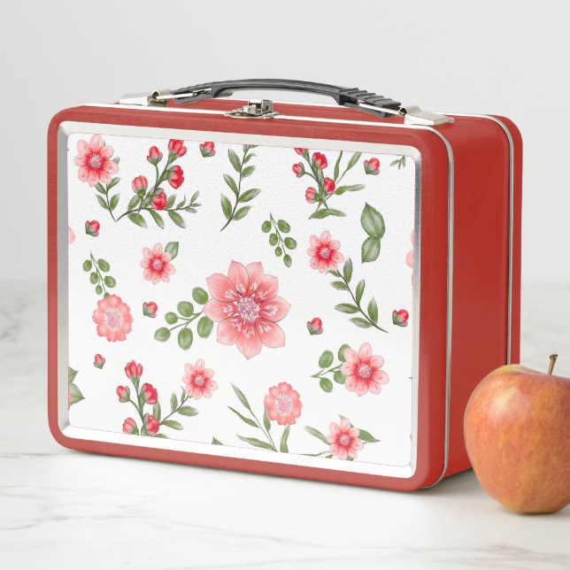 Elegant Pink Floral Pattern  Metal Lunch Box (In Situ)