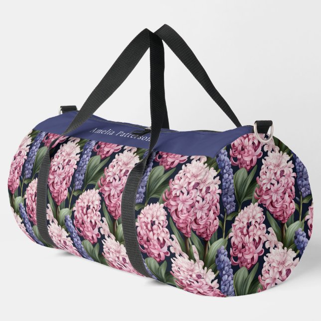 Elegant Pink Floral Pattern Personalised Name Duffle Bag (Left Corner)