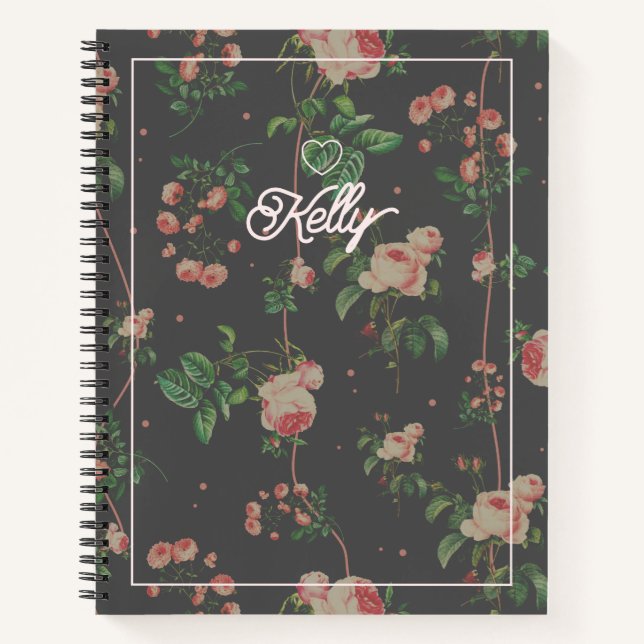 Elegant Pink Floral Pattern Personalised Notebook (Front)