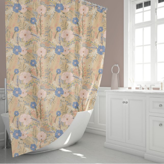 Elegant Pink Floral Pattern Shower Curtain (Elegant Blue Caramel And Pink Floral Pattern Shower Curtain from Studio Posies.)