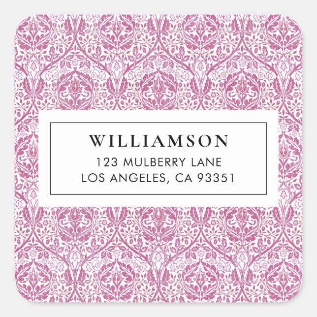 Elegant Pink Floral Pattern Square Sticker (Front)