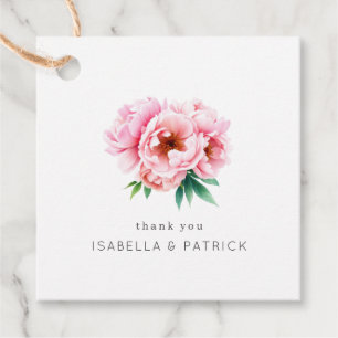Elegant Pink Floral Peony Bouquet Favour Tags