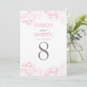 Elegant Pink Floral Peony Wedding Table Number