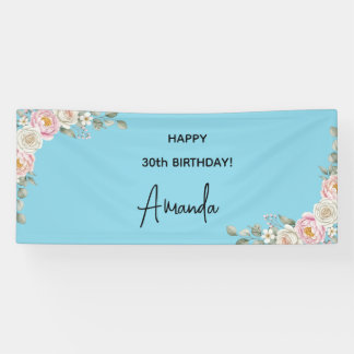 Elegant Pink Floral Personalised Birthday Banner