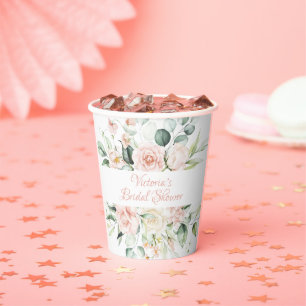 Elegant Pink Floral Personalised Bridal Shower Paper Cups