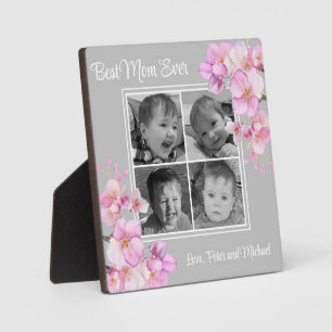 Elegant pink floral personalised four photos plaque