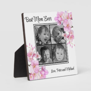 Elegant pink floral personalised four photos plaque