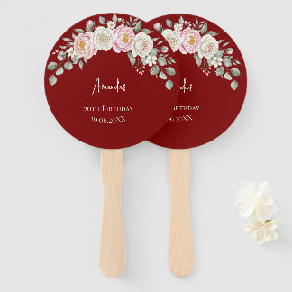 Elegant Pink Floral Personalised Hand Fan Favour