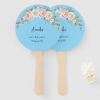 Elegant Pink Floral Personalised Hand Fan Favour