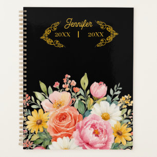 Elegant Pink Floral Personalised Name and Date Planner