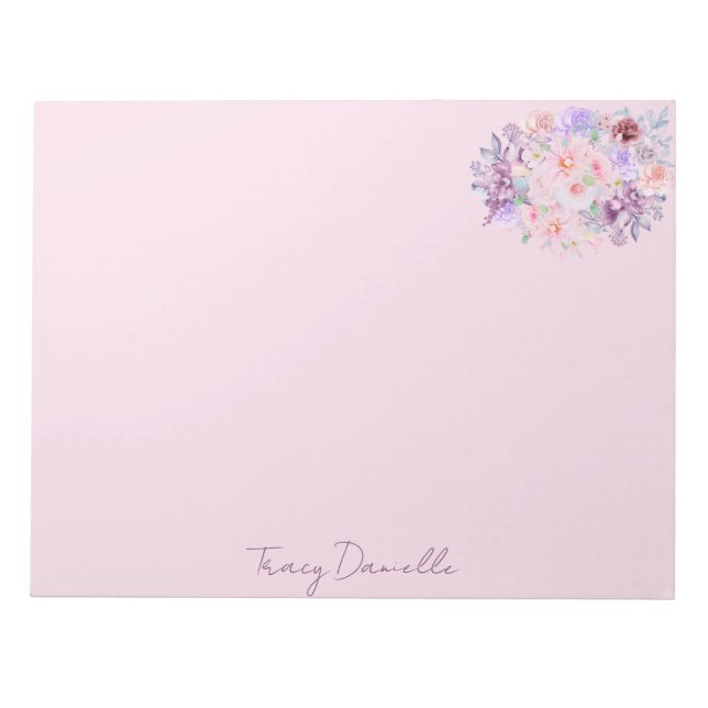 Elegant Pink Floral Personalised Notepad (Front)