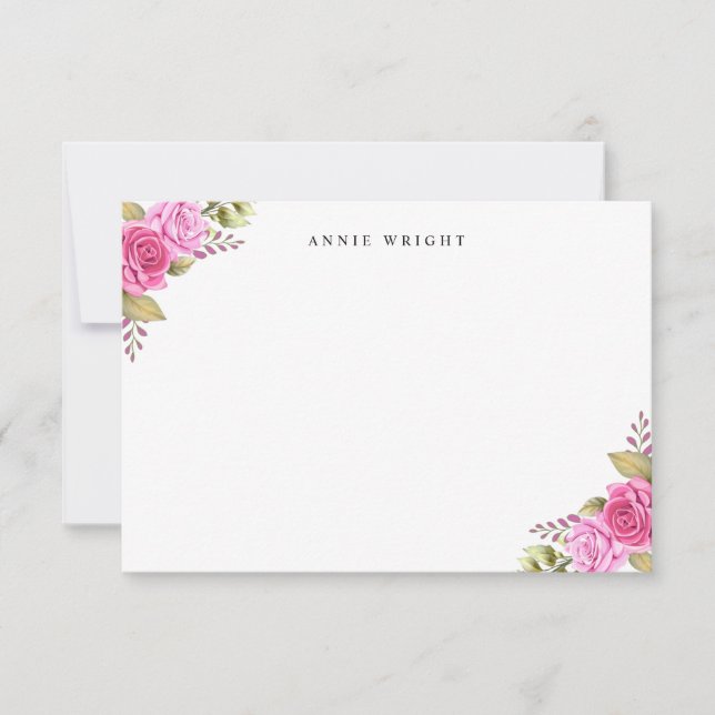 Elegant Pink Floral Personalised Stationery Card (Front)