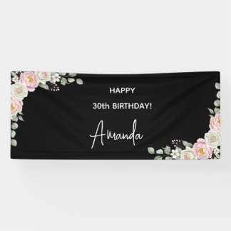 Elegant Pink Floral Personalized Birthday Banner
